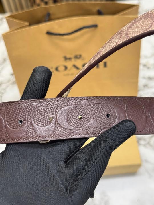 Coac_h Signature Reversible Leather Belt Signature Canvas Plus Embossed (Brown)