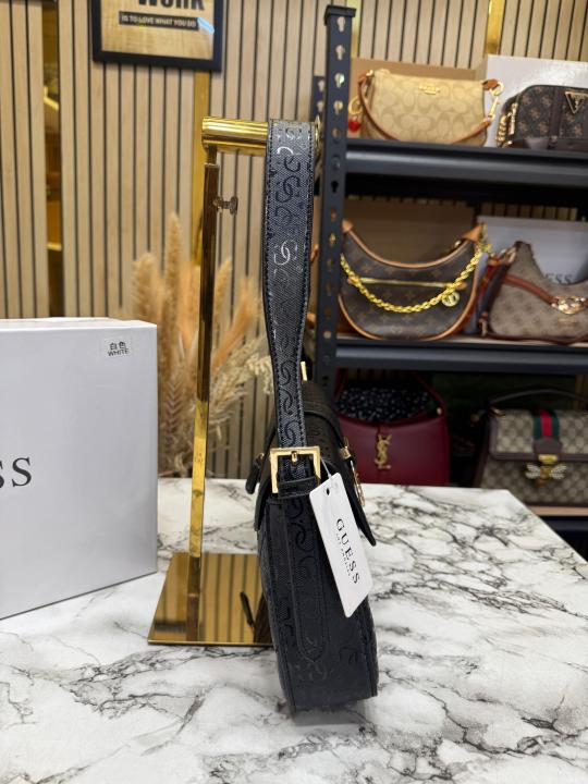 Guess Quilted G Flap Shoulder Bag With Box And Dust Bag (Black)