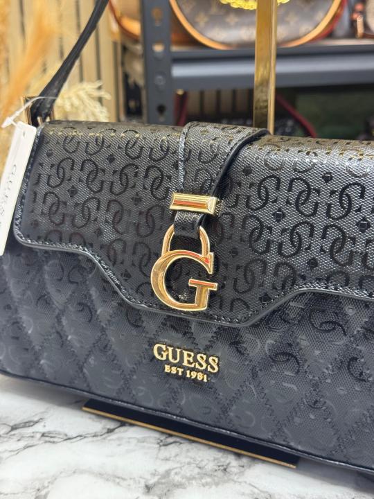 Guess Quilted G Flap Shoulder Bag With Box And Dust Bag (Black)