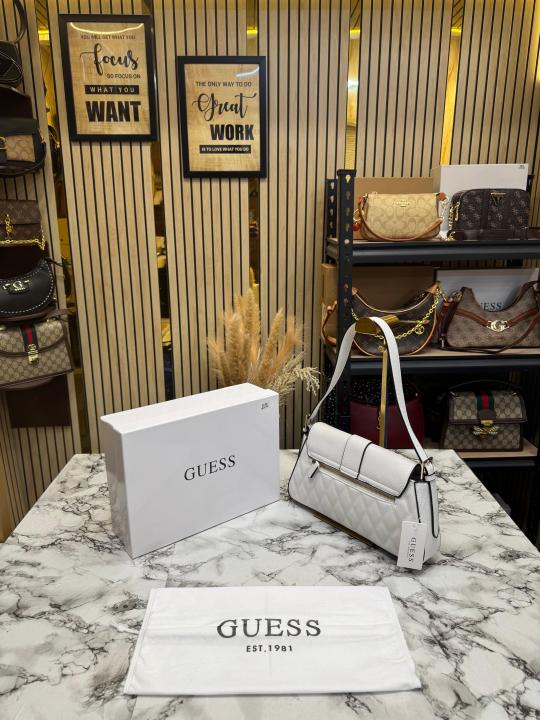 Guess Quilted G Flap Shoulder Bag With Box And Dust Bag (Black)