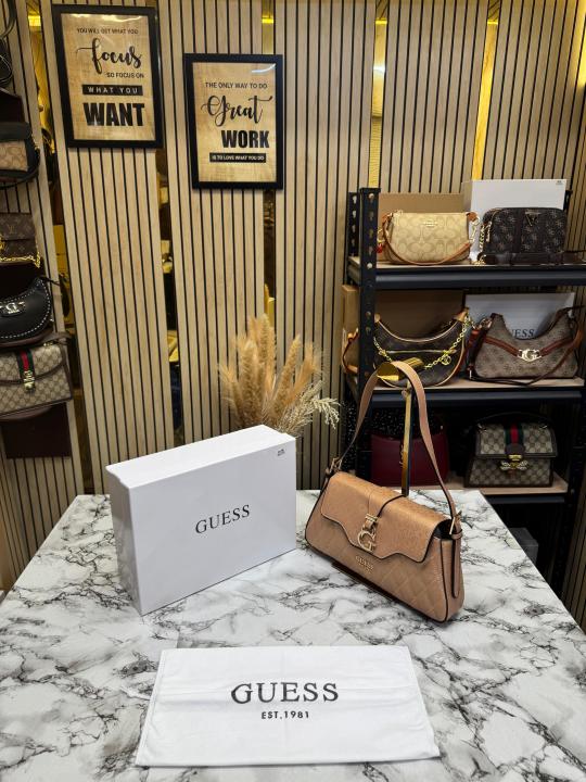 Guess Quilted G Flap Shoulder Bag With Box And Dust Bag (Golden)