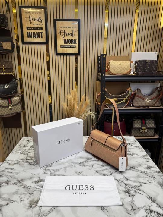 Guess Quilted G Flap Shoulder Bag With Box And Dust Bag (Golden)