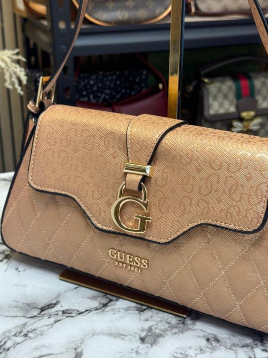 Guess Quilted G Flap Shoulder Bag With Box And Dust Bag (Golden)