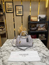 Guess Emera Logo Satchel Monogram Hand Bag With Dust Bag (White)