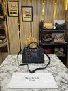 Guess Emera Logo Satchel Monogram Hand Bag With Dust Bag (Grey)