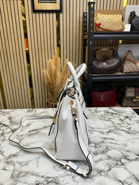 Guess Emera Logo Satchel Hand Bag With Dust Bag (White)