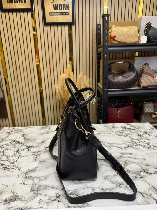 Guess Emera Logo Satchel Hand Bag With Dust Bag (Black)