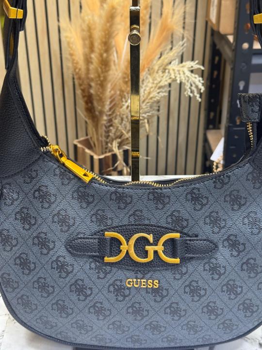 Guess Signature Monogram Hobo Shoulder Bag With Dust Bag (Grey)