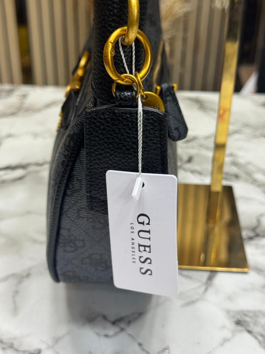 Guess Signature Monogram Hobo Shoulder Bag With Dust Bag (Grey)