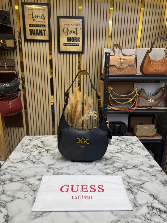 Guess Classic Hobo Shoulder Bag With Dust Bag (Black)