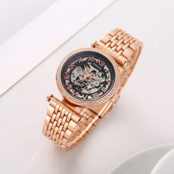Fossil_Women_Automatic_Diamond_Rosegold_Black