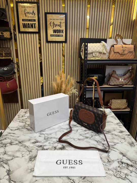 Guess Womens Eco Mietta Flap Shoulder Bag With Box And Dust Bag (Brown)
