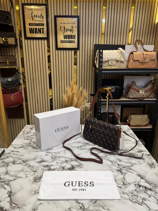 Guess Womens Eco Mietta Flap Shoulder Bag With Box And Dust Bag (Brown)