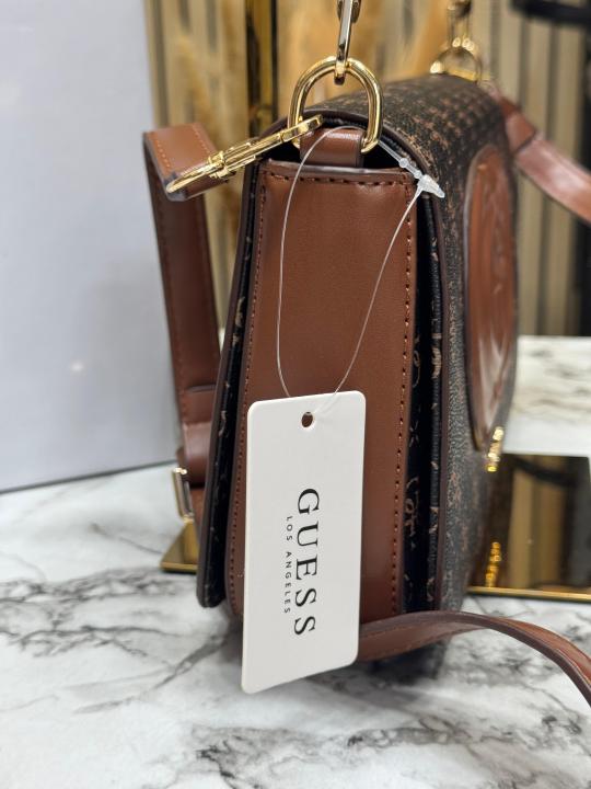 Guess Womens Eco Mietta Flap Shoulder Bag With Box And Dust Bag (Brown)