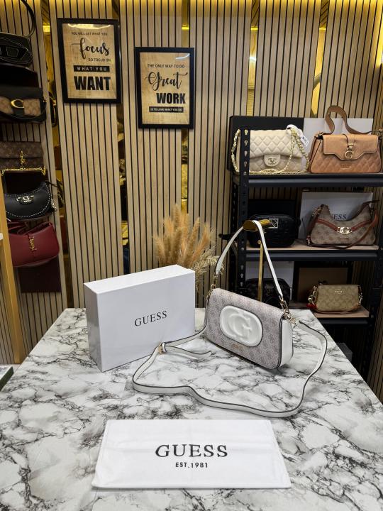 Guess Womens Eco Mietta Flap Shoulder Bag With Box And Dust Bag (Beige)