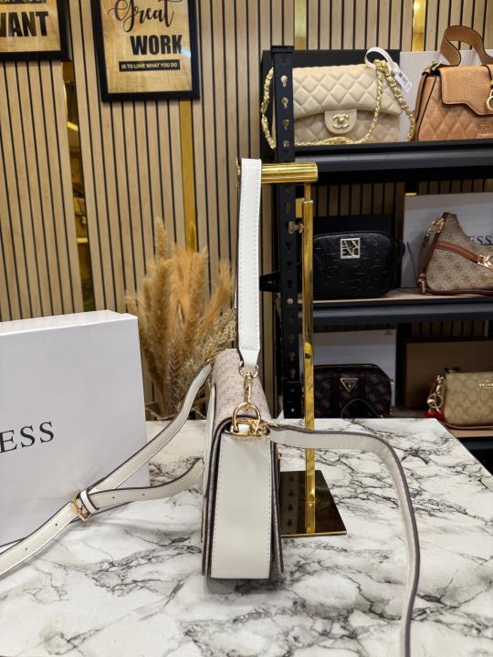 Guess Womens Eco Mietta Flap Shoulder Bag With Box And Dust Bag (Beige)