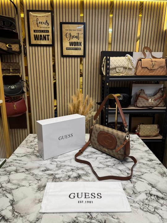Guess Womens Eco Mietta Flap Shoulder Bag With Box And Dust Bag (Khaki)