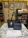Guess Signature Monogram Shopper Tote Set With Matching Wristlet Pouch (Grey)