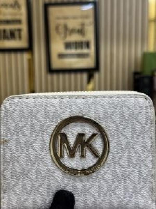 Michael_Kors MK Printed Logo Zipper Wallet With Box (Beige - 60067)
