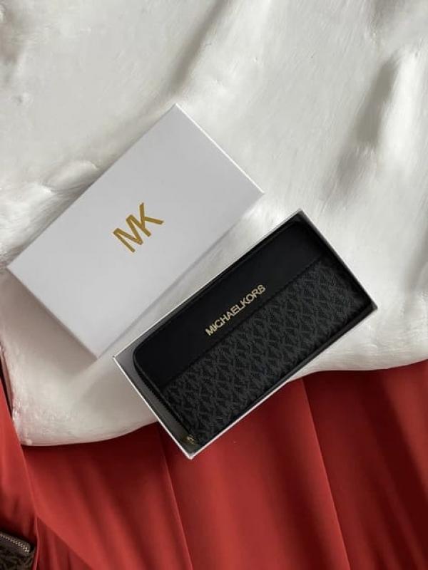 Michael_Kors Signature MK Zip-Around Long Wallet (Black) (AAA60017)