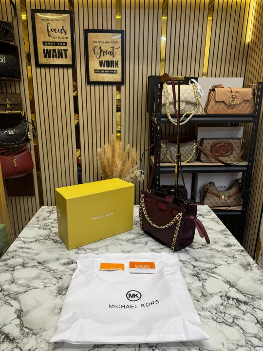 Michael_Kors Mina Signature Crossbody Tote With Box And Dust Bag (M06-Wine)