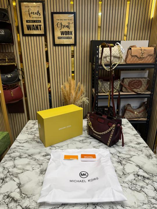 Michael_Kors Mina Signature Crossbody Tote With Box And Dust Bag (M06-Wine)