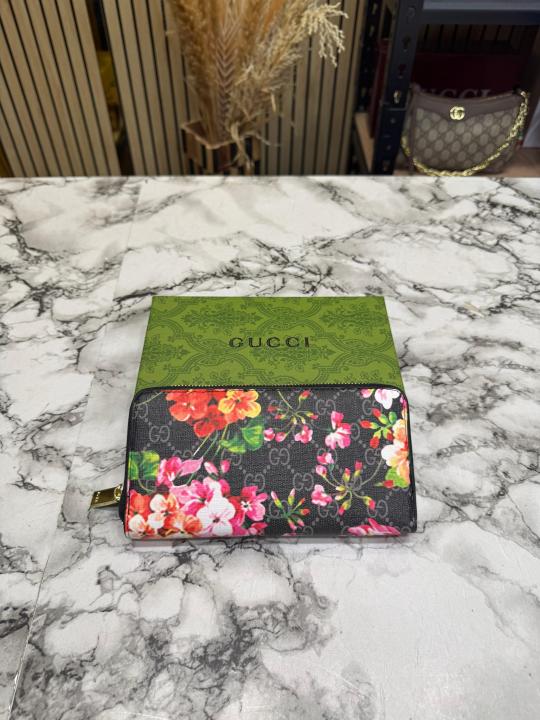 Gucc_i Floral Monogram Zip Around Long Wallet With Box (Black) (AAA60017)