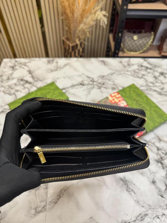Gucc_i Floral Monogram Zip Around Long Wallet With Box (Black) (AAA60017)