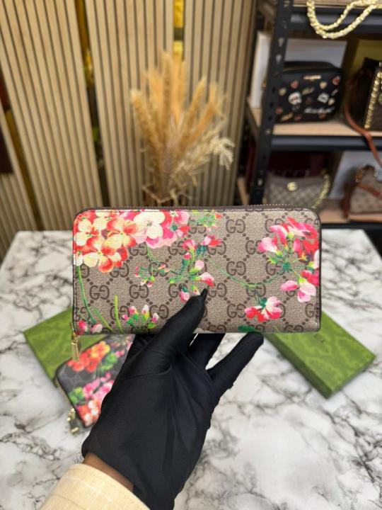 Gucc_i Floral Monogram Zip Around Long Wallet With Box (Brown) (AAA60017)