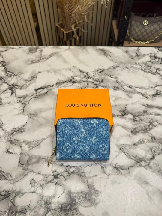 Loui_s Vuitton LV Denim Monogram Mini Zip Wallet (Blue) (60067)