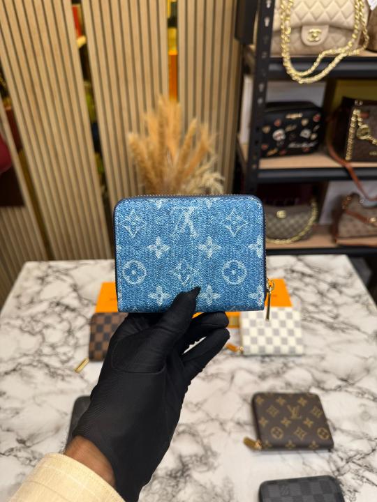 Loui_s Vuitton LV Denim Monogram Mini Zip Wallet (Blue) (60067)