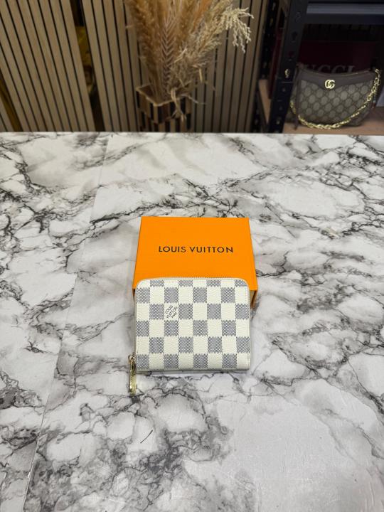 Loui_s Vuitton LV Damier Azur Mini Zip Wallet (White Check) (60067)