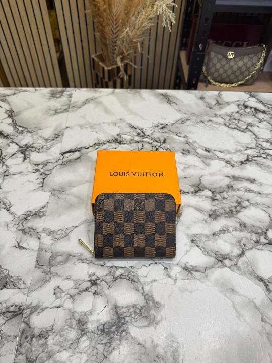 Loui_s Vuitton LV Damier Azur Mini Zip Wallet (Brown Check) (60067)