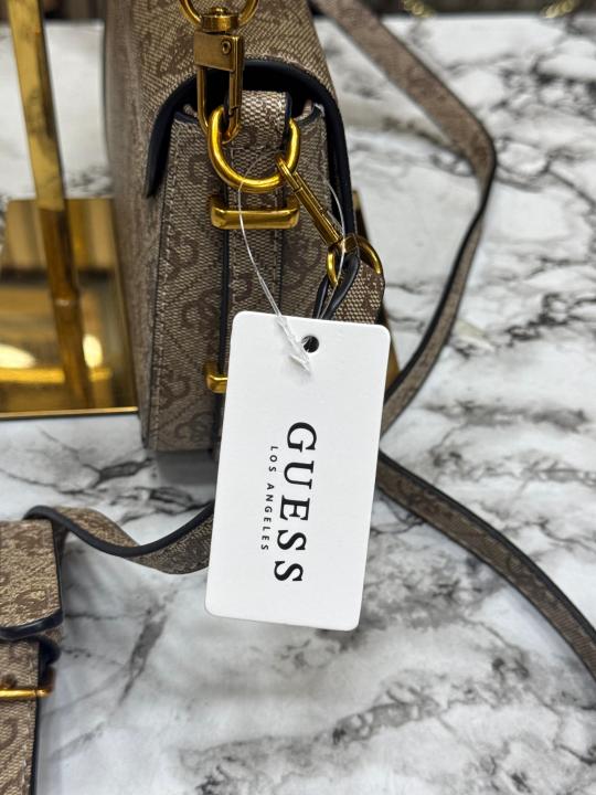 Guess Verona Monogram Flap Crossbody With Box And Dust Bag (Khaki)