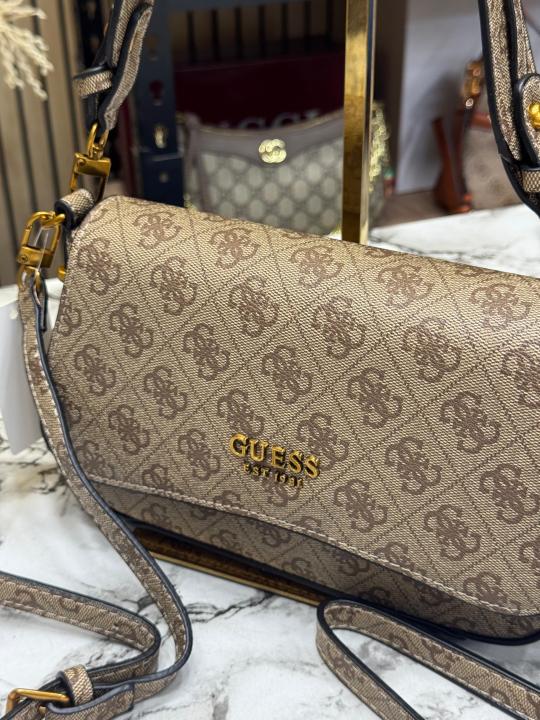 Guess Verona Monogram Flap Crossbody With Box And Dust Bag (Khaki)