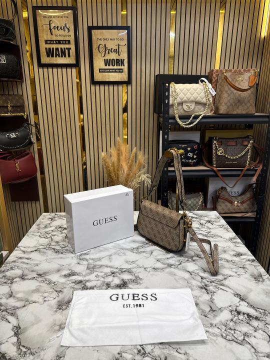 Guess Verona Monogram Flap Crossbody With Box And Dust Bag (Khaki)