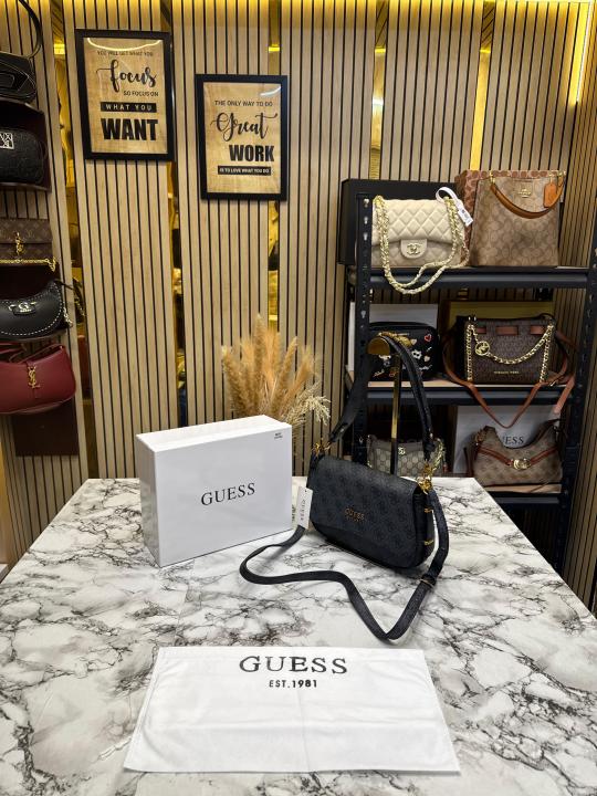 Guess Verona Monogram Flap Crossbody With Box And Dust Bag (Black)