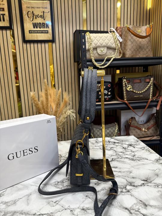 Guess Verona Monogram Flap Crossbody With Box And Dust Bag (Black)
