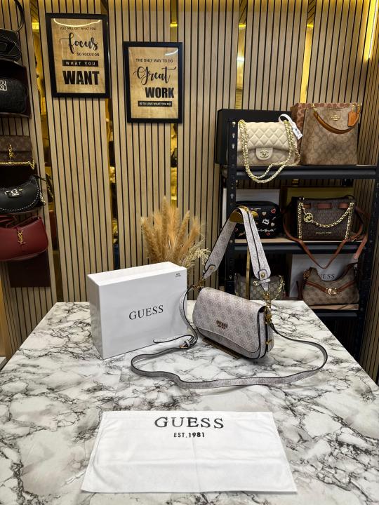 Guess Verona Monogram Flap Crossbody With Box And Dust Bag (Beige)