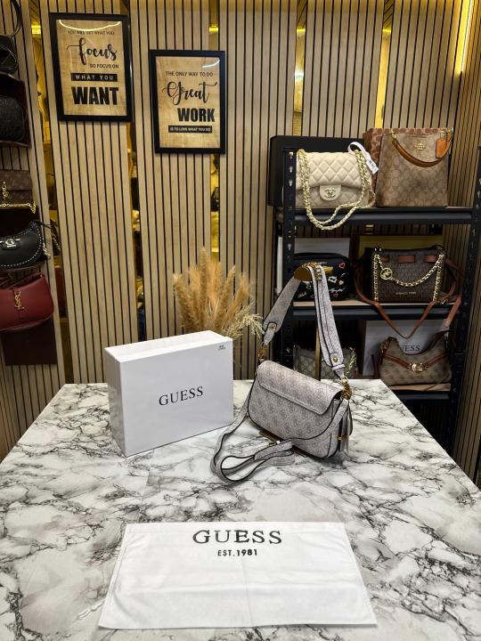 Guess Verona Monogram Flap Crossbody With Box And Dust Bag (Beige)