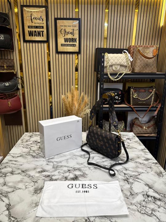 Guess Verona Monogram Flap Crossbody With Box And Dust Bag (Coffee)