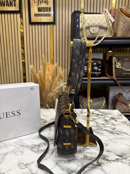 Guess Verona Monogram Flap Crossbody With Box And Dust Bag (Coffee)