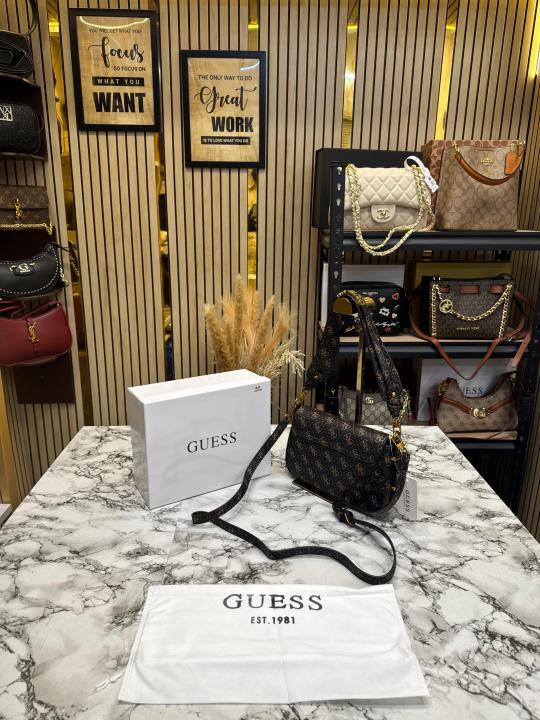Guess Verona Monogram Flap Crossbody With Box And Dust Bag (Coffee)