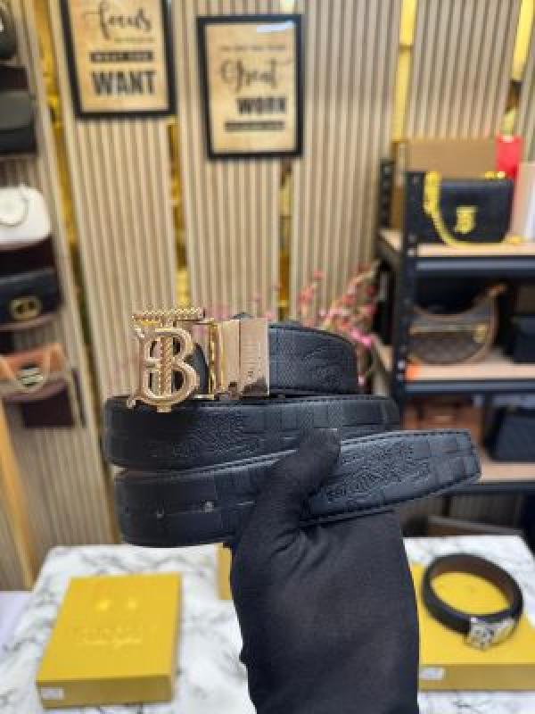 Burberr_y Luxury Leather Belt Gold TB Buckle with Box Dust Bag & Carry Bag (23-1)