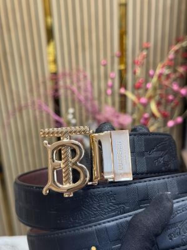 Burberr_y Luxury Leather Belt Gold TB Buckle with Box Dust Bag & Carry Bag (23-1)