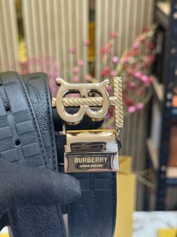 Burberr_y Luxury Leather Belt Gold TB Buckle with Box Dust Bag & Carry Bag (23-1)