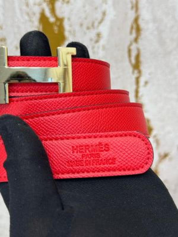 HERME_S PREMIUM BELT WITH OG BOX DUST BAG  RED H48