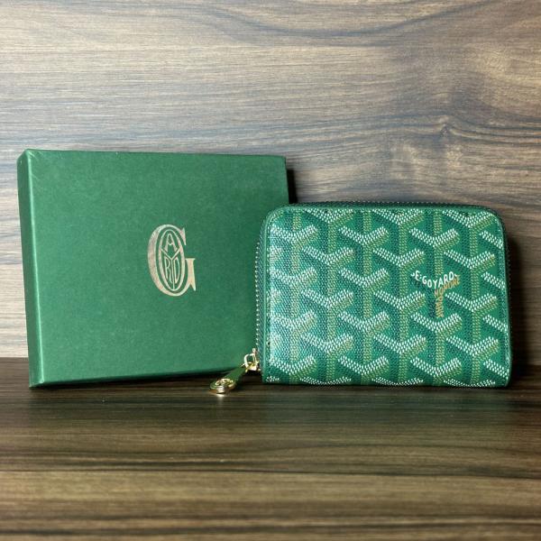 Goyar_d Chevron Compact Zipper Wallet With Box (Green) (AAA60067)