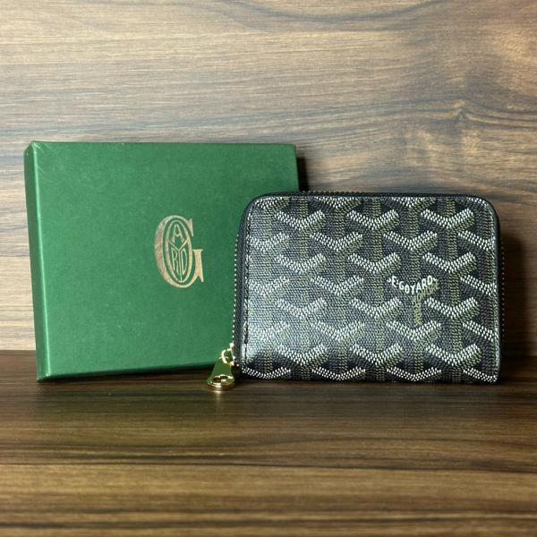 Goyar_d Chevron Compact Zipper Wallet With Box (Black) (AAA60067)