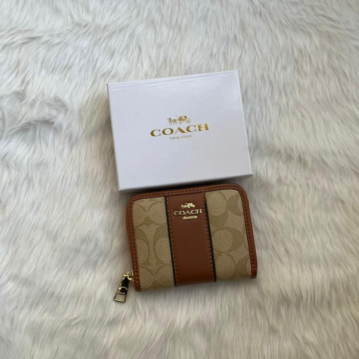 Coac_h Chelsea Stripe Zip Wallet Premium Quality With Box (Brown) (AAAD15-1)